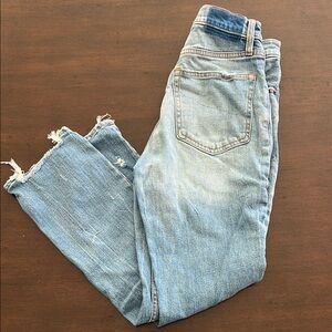 Abercrombie & Fitch High Rise Blue Jeans with Distressed Hem